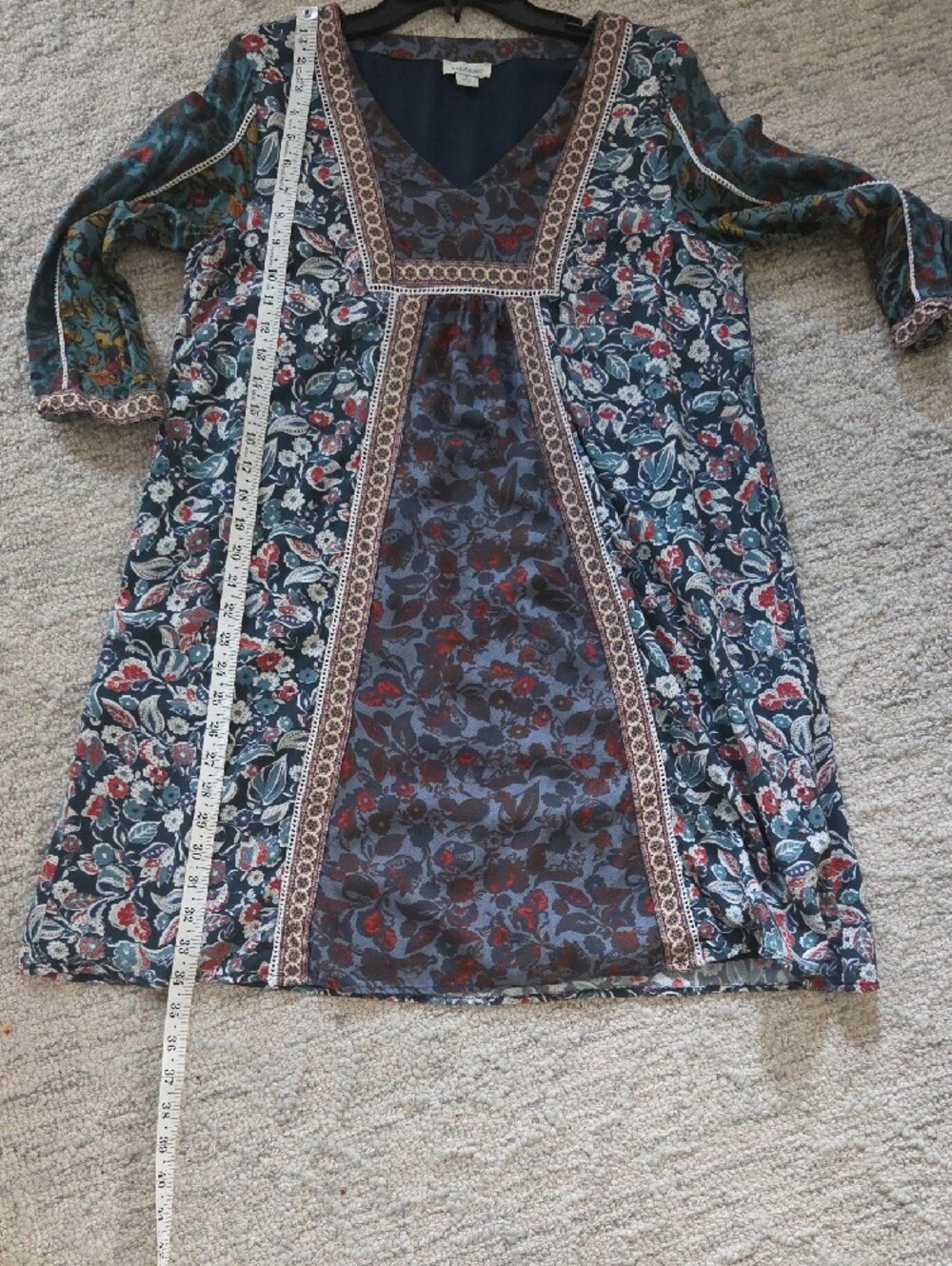 Sundance Navy Blue Tunic Dress with Subtle Patterned Yoke - Picture 4 of 7